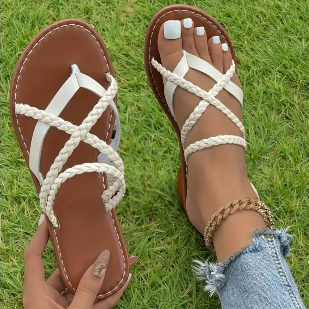 Braided White Sandals Sz 10